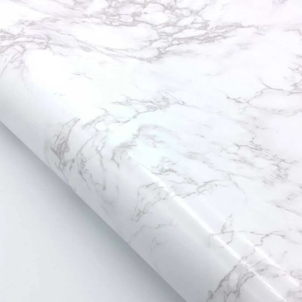 Marble Interior film Self adhesive - White Glossy Marble Paper, 24&quot; x 78.7&quot; - Faux Marble Paper for Countertop Kitchen Cabinet Furniture