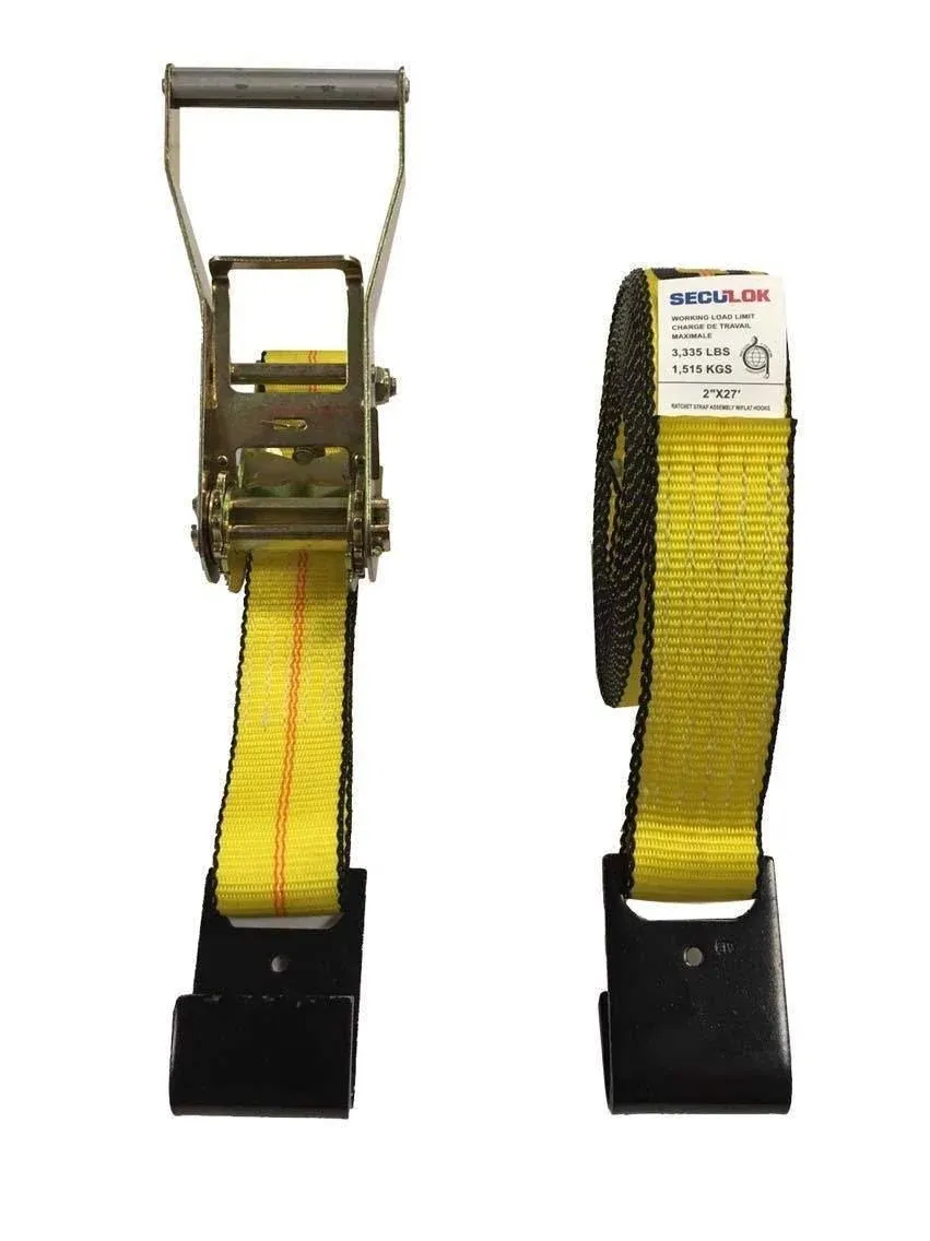 SECULOK 2" X 27' Heavy Duty Ratchet Tie-Down Strap with Flat Hooks,10,000 LBS Breaking Strength