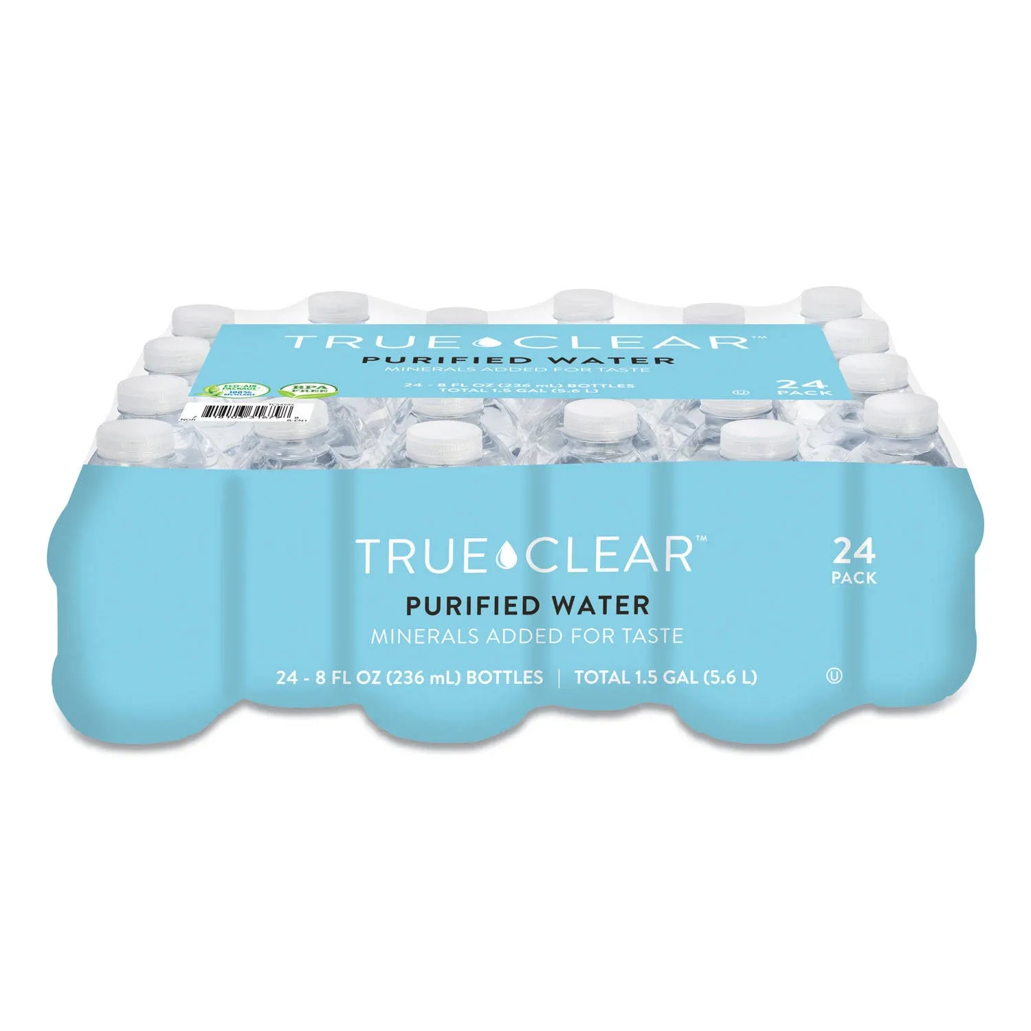 True Clear Purified Bottled Water, 8 oz Bottle, 24 Bottles/Carton, 168 Cartons/Pallet 