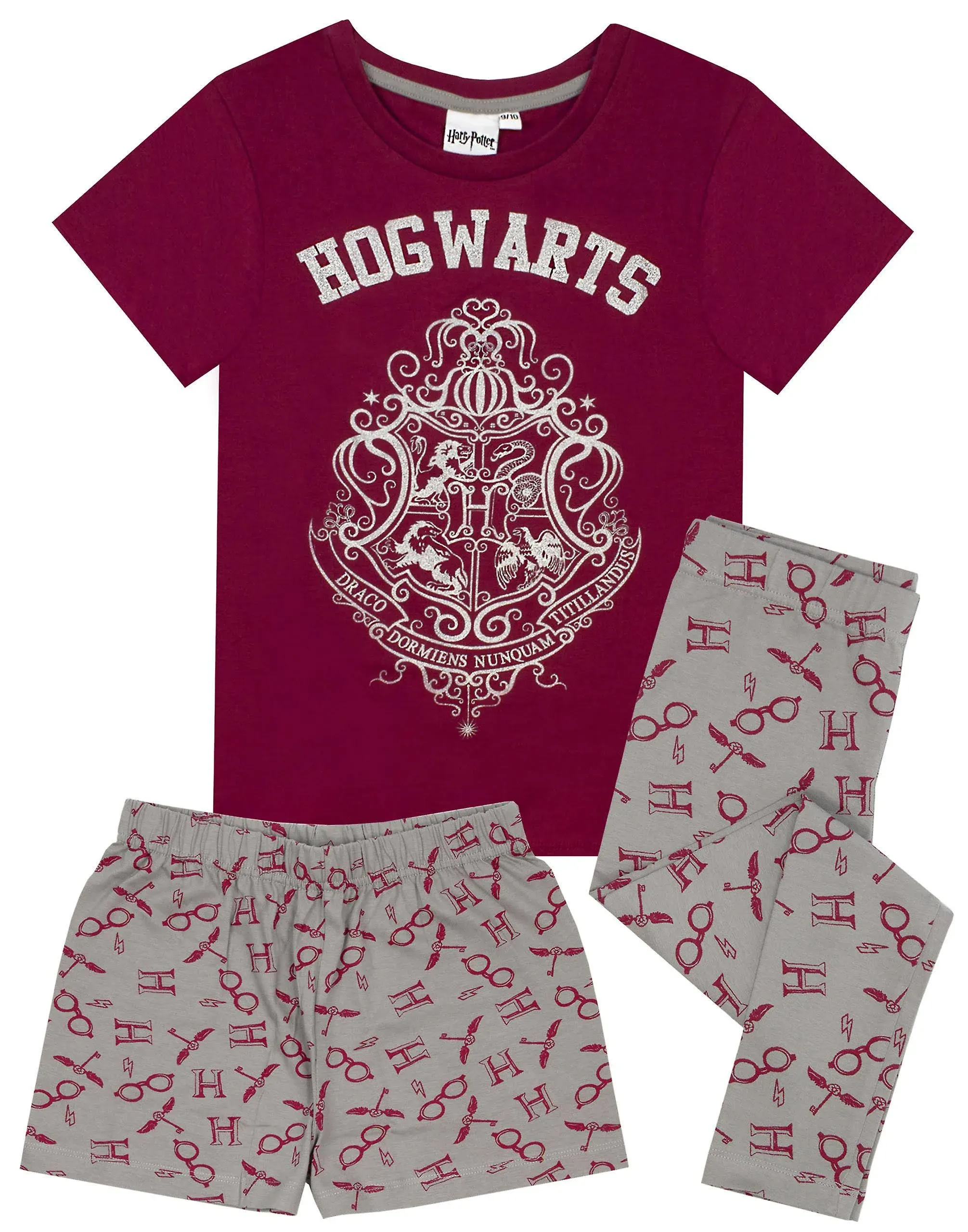 Harry Potter Hogwarts Crest Glitter Print Girl's Long or Short Leg Pyjamas 5-6 ...