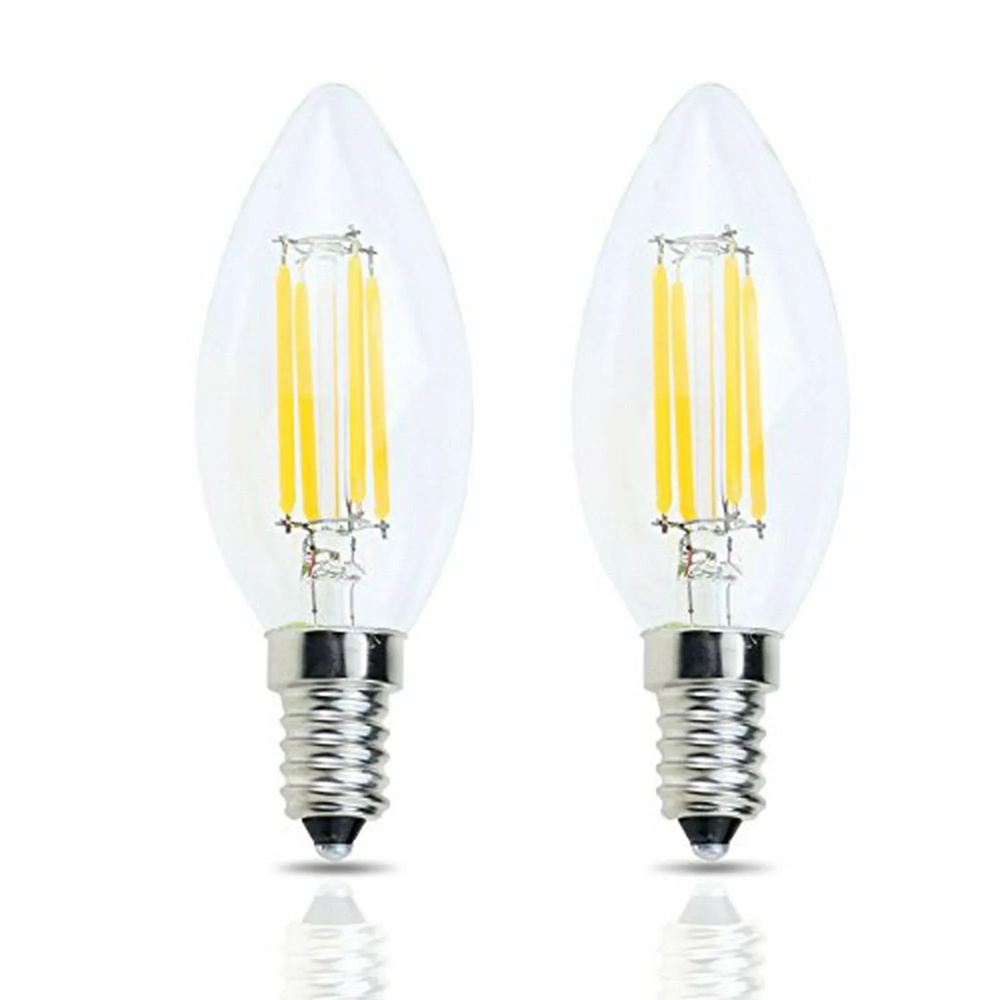 E14 Base LED Filament Candle Shape Light Bulb,E14 European Base Bulb,Warm White 2700K 400LM 40W Equivalent,C35 Clear Glass Torpedo Shape Bullet Top,No-Dimmable (2-Pack)