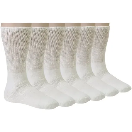 12 Pair 13-15 Size Mens Diabetic Crew Socks Loose Fit Top Soft Cotton (White King 13-16)