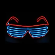 Glow Shutter Neon Rave Glasses El Wire Flashing LED Sunglasses Light Up DJ Costumes For Party, 80s, EDM RB03 (Red - Blue)