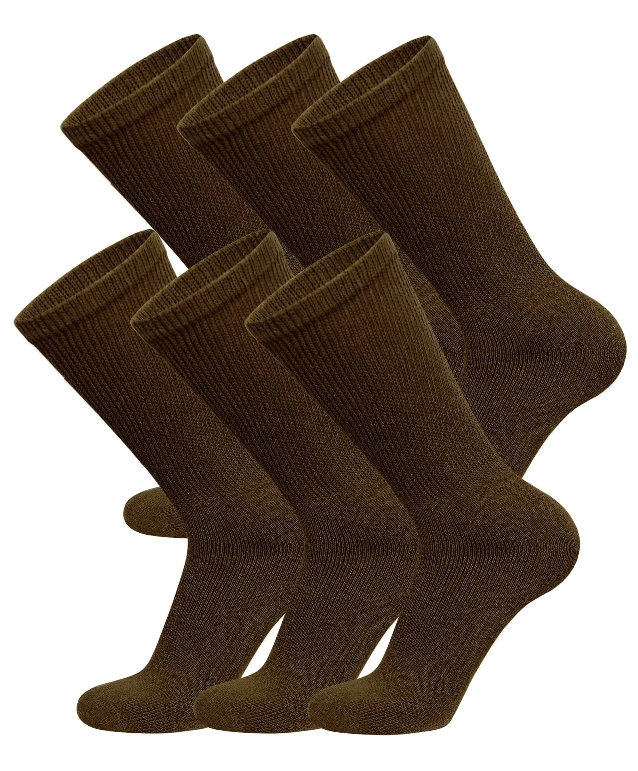 6 Pairs of Diabetic Cotton Neuropathy Crew Socks (Brown, Sock Size 13-16, Fits US Men's Shoe Size 11-12.5)