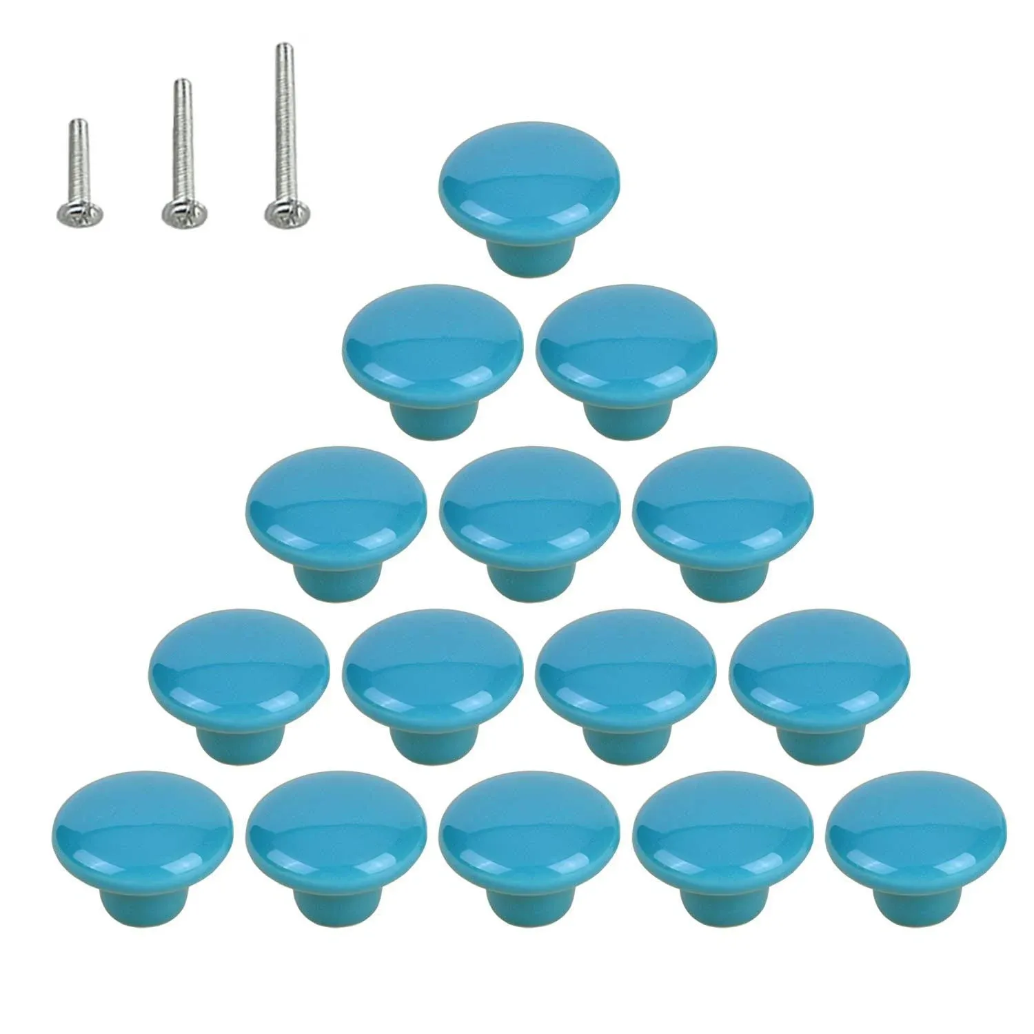 15PCS Blue Glossy Ceramic Knobs Button Round Mushroom Cabinet Dresser Vintage...