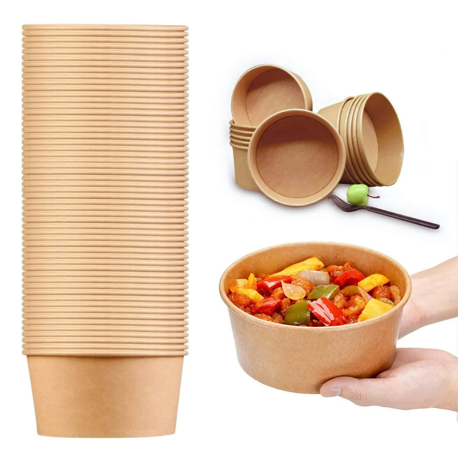 35 Oz Large Paper Bowls【No lids】 70 Pack Disposable Soup Bowls 35 OZ, Brown 