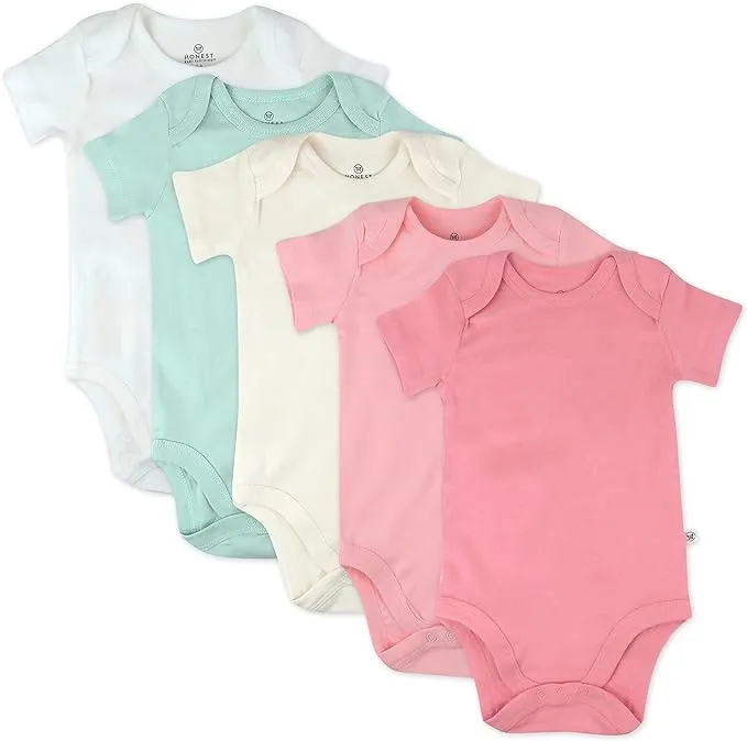 HonestBaby baby-girls 5-pack Short Sleeve Bodysuits One-piece 100% Organic Cotton for Infant and Baby Girls (Legacy)