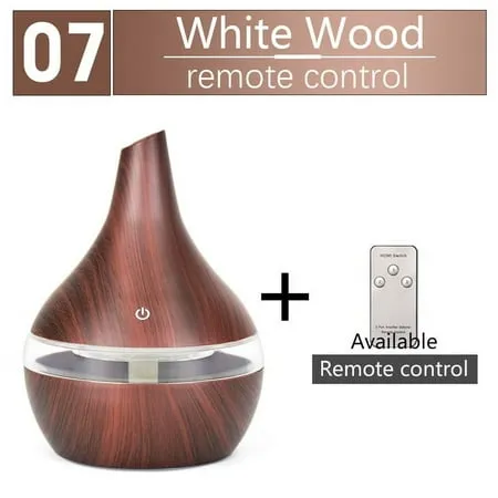 300ML USB Silent Humidifier Electric Oil Aromatherapy Wood Grain Ultrasonic Air Diffuser with 7 Colors Lights Diffuser for Bedroom Office Car