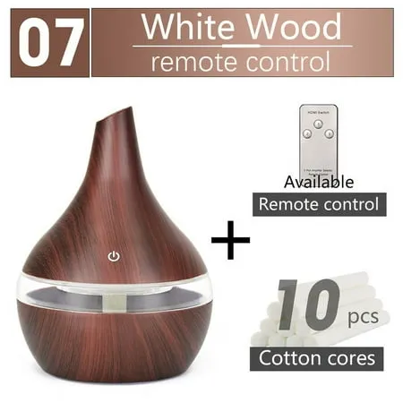 300ML USB Silent Humidifier Electric Oil Aromatherapy Wood Grain Ultrasonic Air Diffuser with 7 Colors Lights Diffuser for Bedroom Office Car