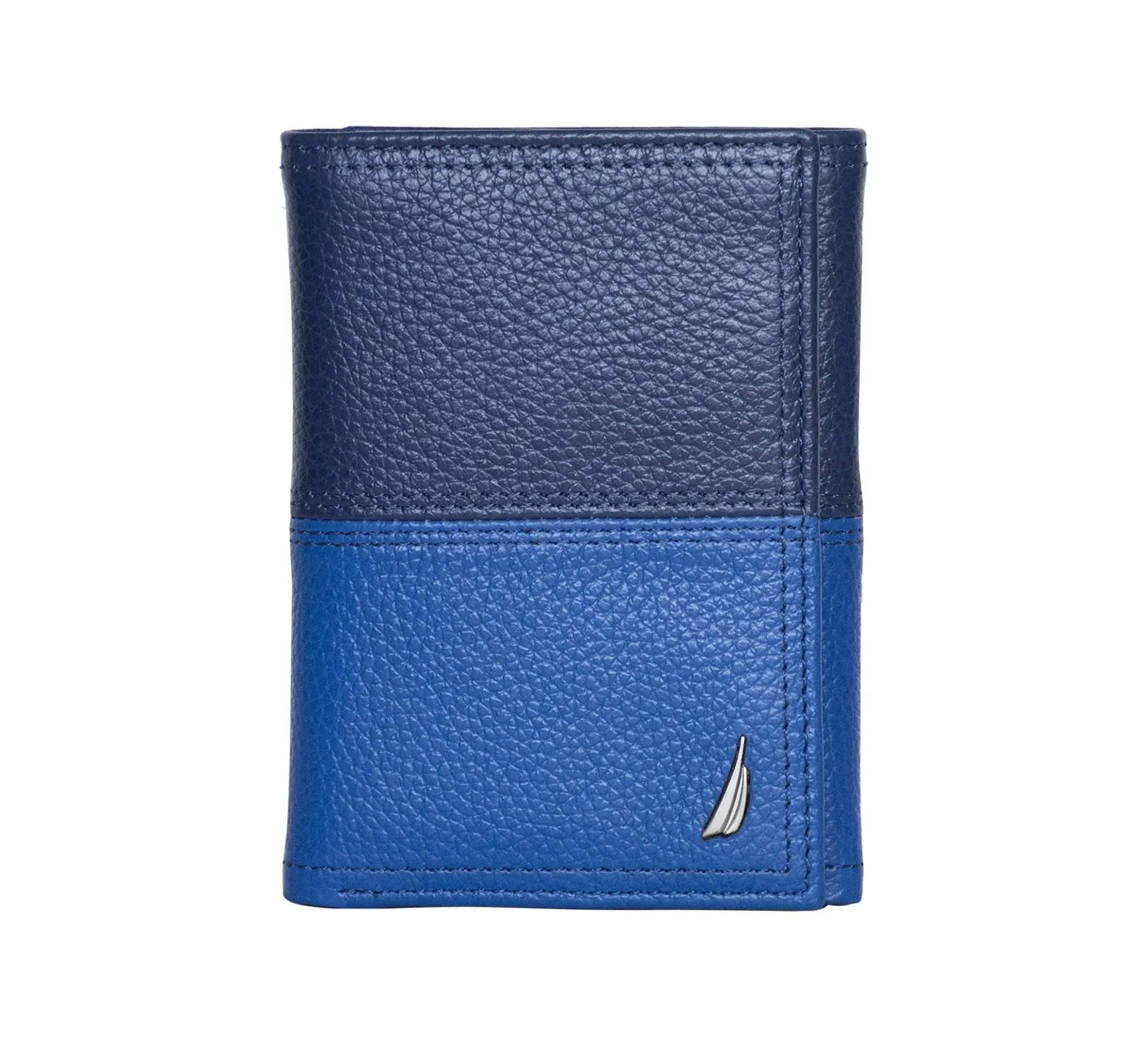 Nautica Men's Pebble Two-Tone Leather Trifold Wallet, Blue