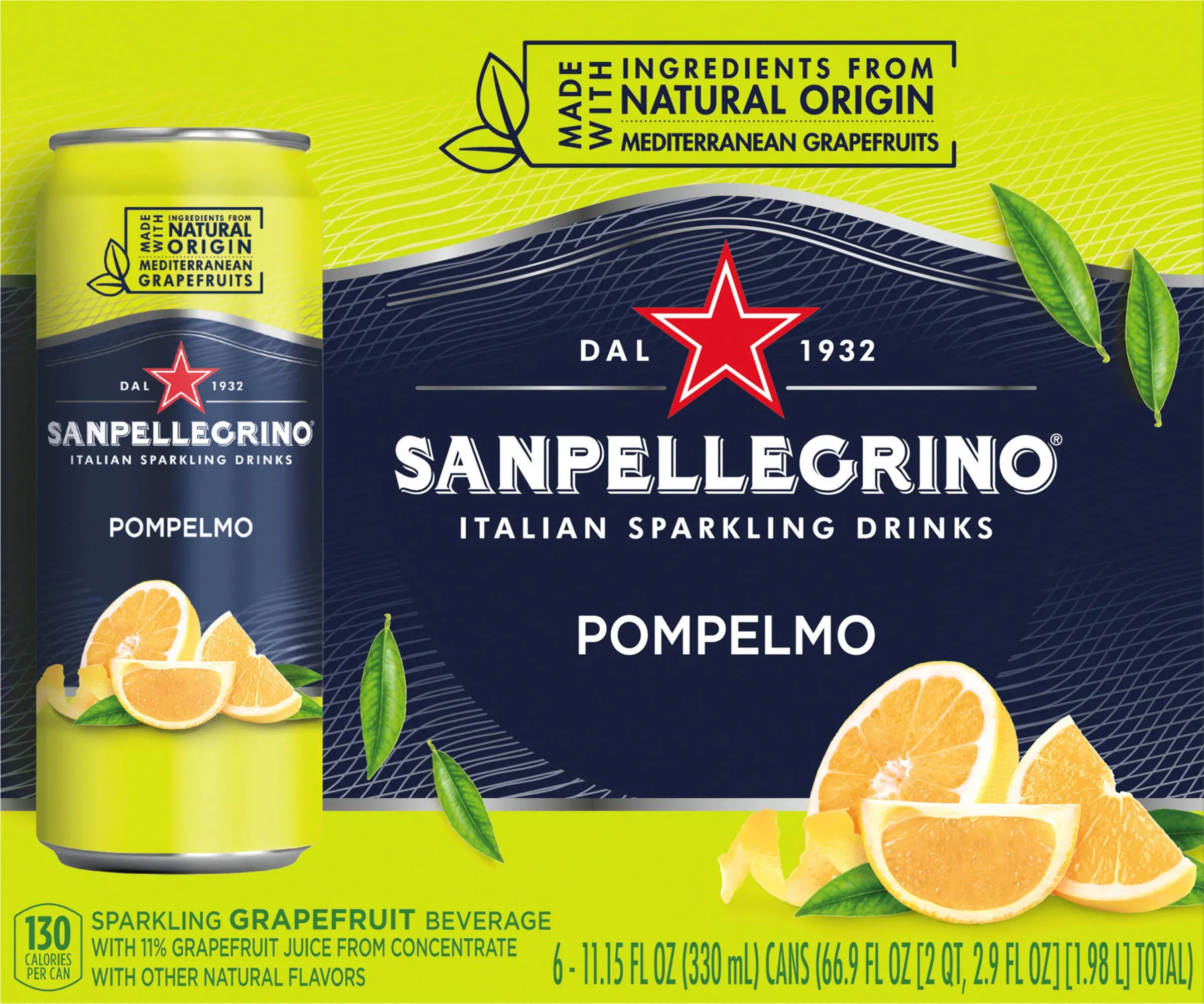 San Pellegrino Sparkling Grapefruit Beverage, Pompelmo - 6 pack, 11.15 fl oz cans