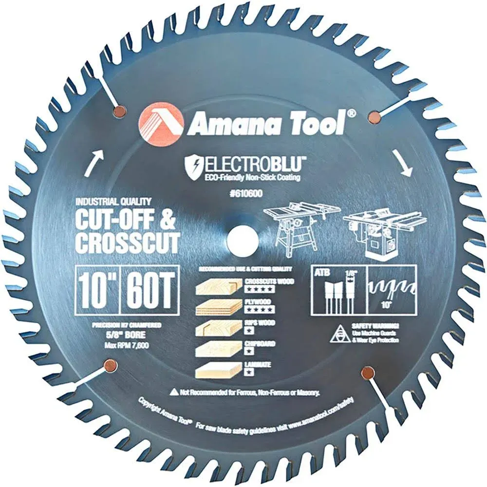 Amana Electro-Blu Carbide Tipped Cut-Off Crosscut Saw Blade 610600C