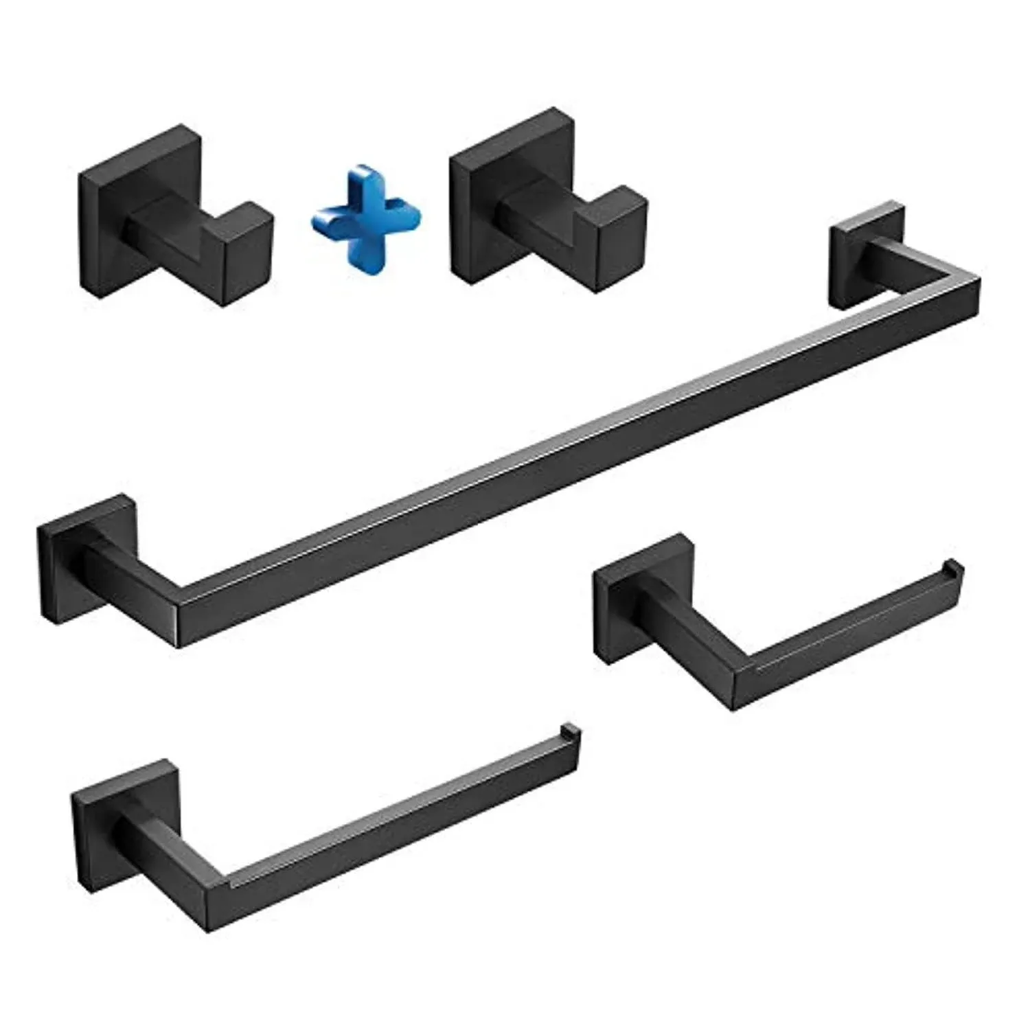 NEWRAIN 5-Piece Black Bathroom Hardware Accessory Set Including 24'' Towel Bar ...