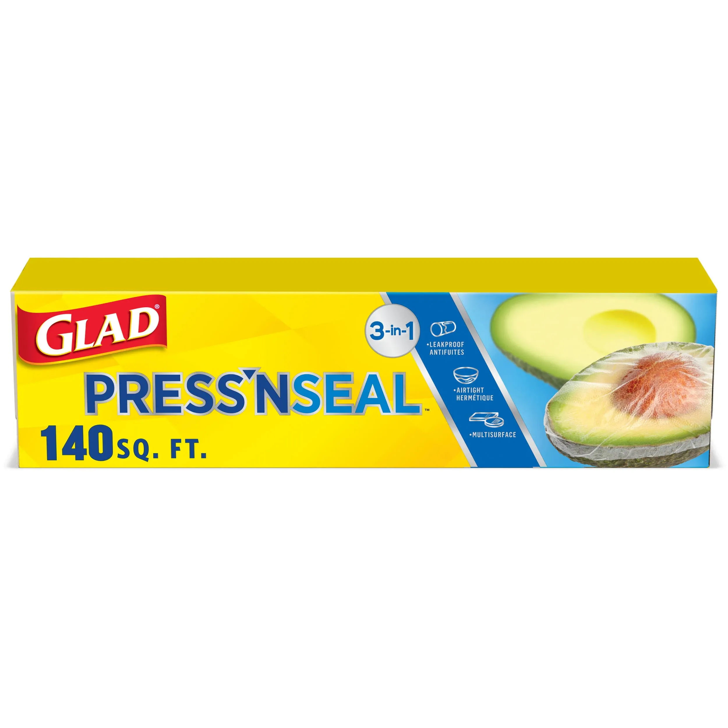 Glad 3-in-1 Press N Seal Food Plastic Wrap Leak-proof 1 Roll 140 Sq Feet ~ NEW