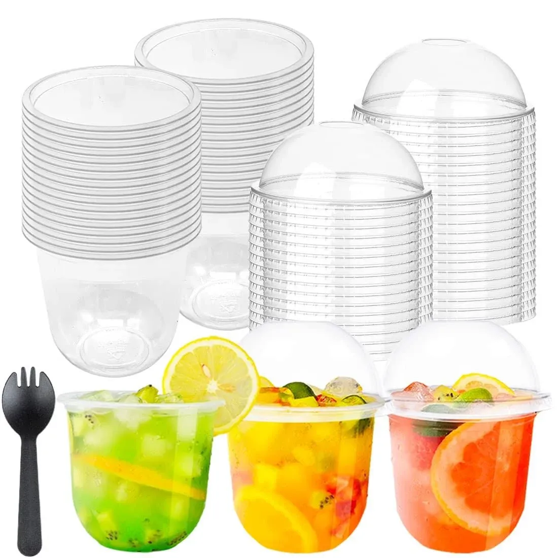 50 Pack 12oz Clear Plastic Cups with Dome Lids,Crystal PET Parfait Cups NEW