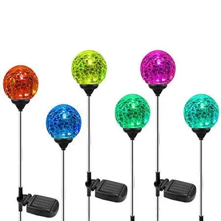 Solar Outdoor Lights - 6 Pack Crystal Glass LED Solar Garden Globe Lights, Color