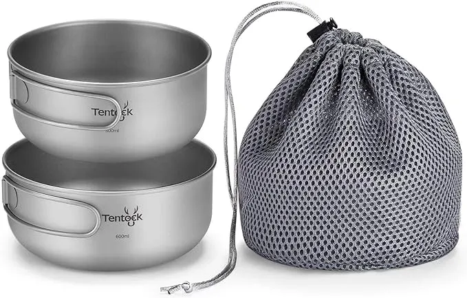 Tentock Titanium Bowls Set 500ml+600ml Ultralight Camping Cookware Outdoor ...