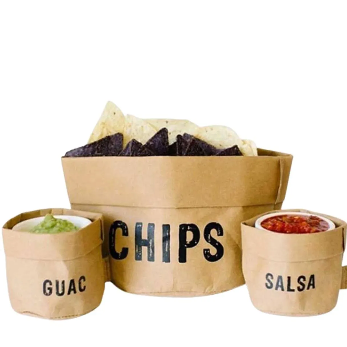 Santa Barbara Design Studio Table Sugar Washable Paper Chip Set, 5 Pieces, Salsa-Chips-Guac,Medium