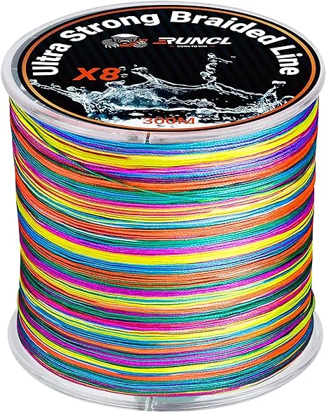 RUNCL Braided Fishing Line, Abrasion Resistant, Zero Stretch, 8X Multicolor Extra Visibility Fishing Braid for Saltwater Freshwater, 328-1093 yds, 12-100LB, Fishing Gift, Christmas Decor