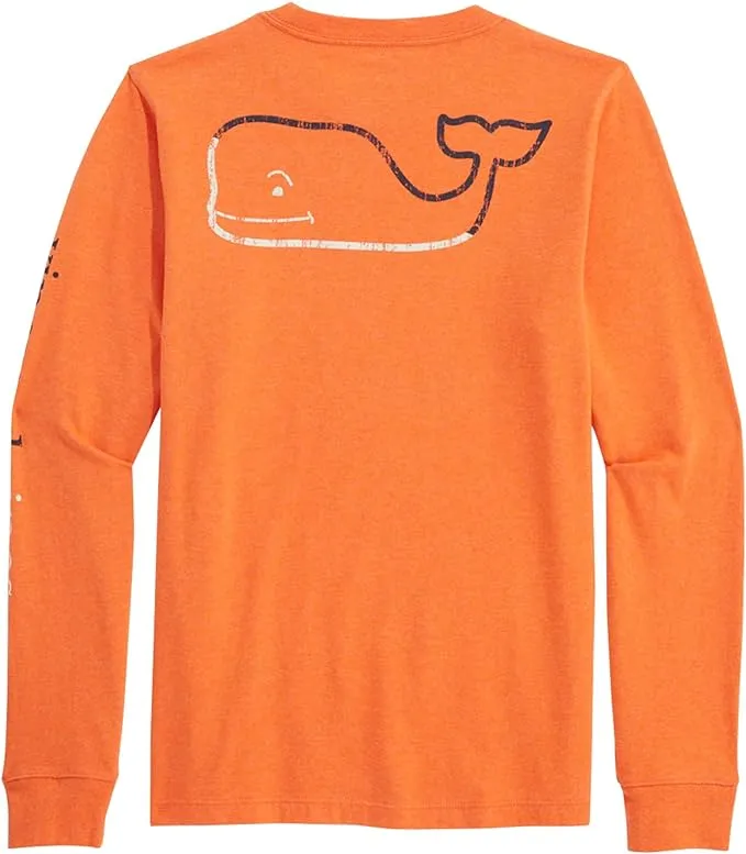 Vineyard Vines Boys' Heathered Burgee Vintage Whale Long-Sleeve Pocket Tee