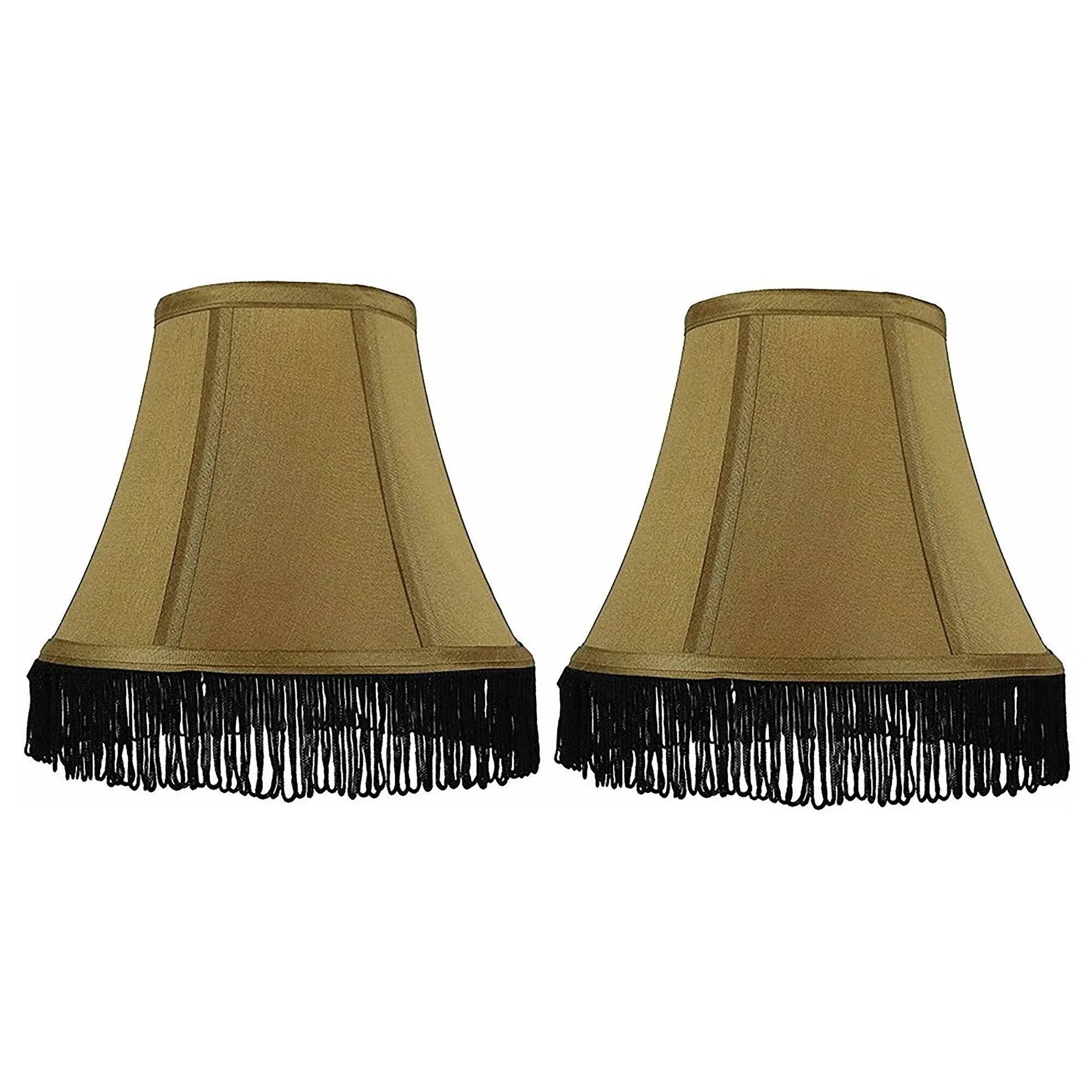 Urbanest Silk Bell Lamp Shade, 5x9x7 inch, Gold with Black Fringe, Set of 2