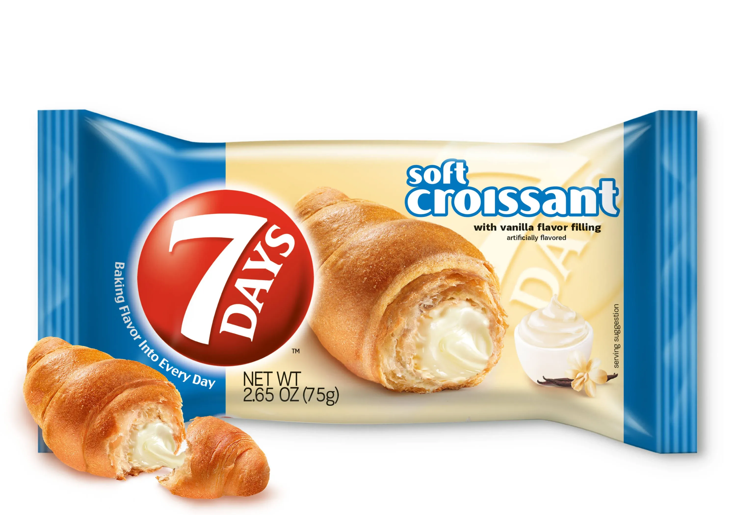 7Days Soft Croissant, Vanilla Filling Pastry Bread Bakery 2.65 Ounce, Pack of 24