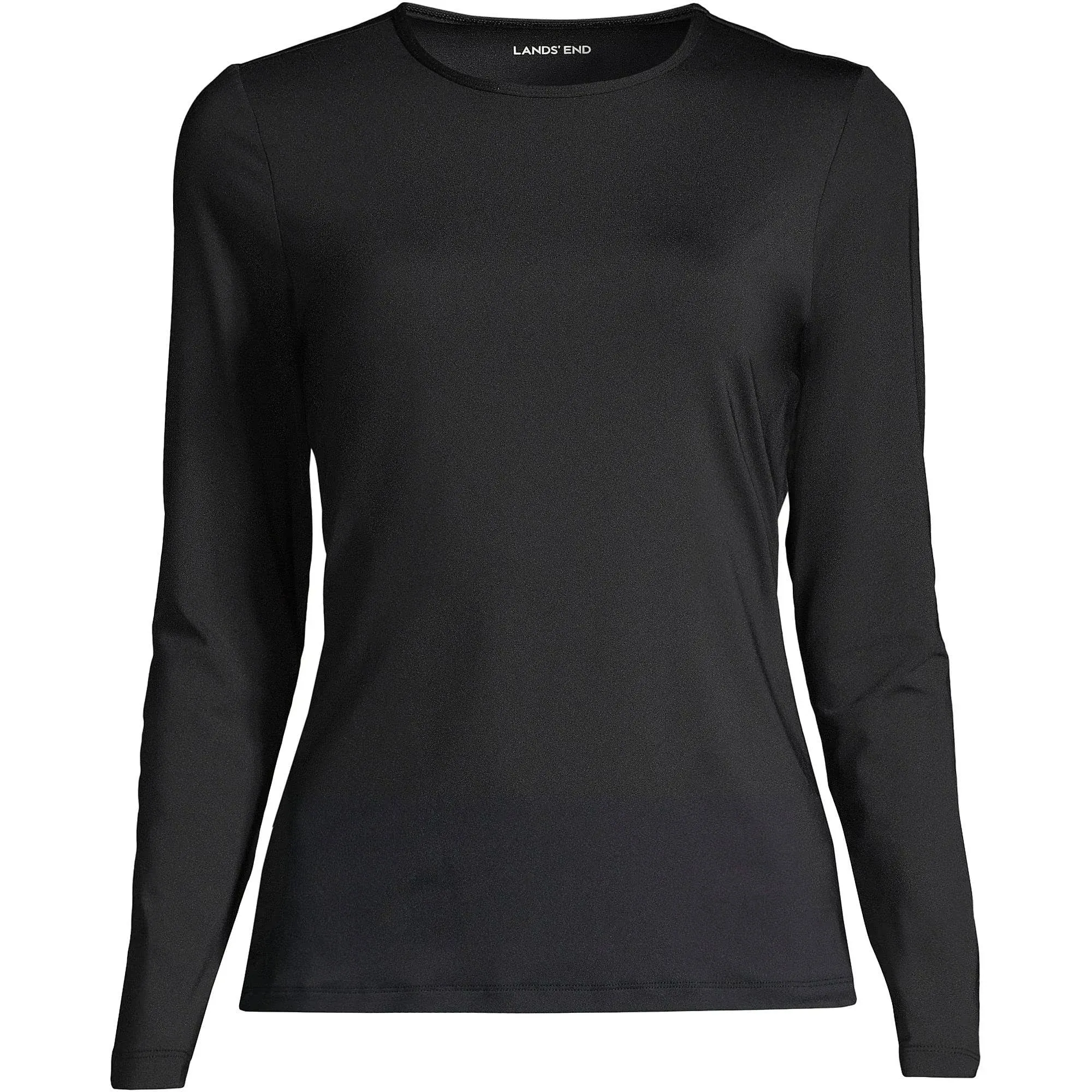 Lands' End Women's Plus Size Crew Neck Long Sleeve Rash Guard UPF 50 Sun Protection Swim Tee - 1x - Black