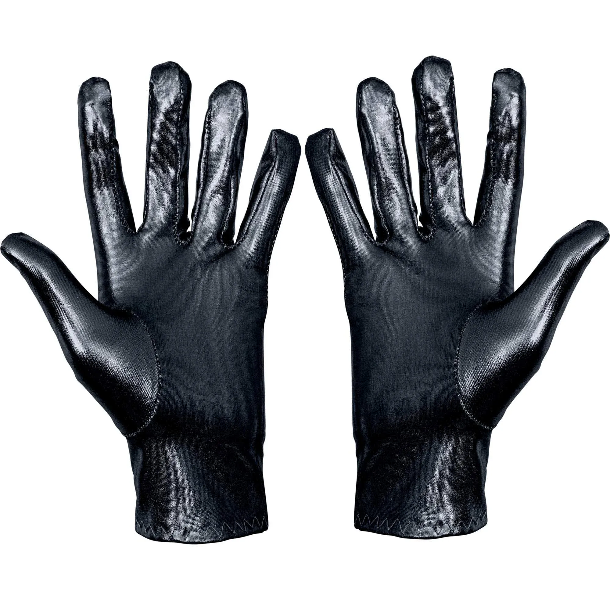 Skeleteen Metallic Black Costume Gloves - Shiny Black Superhero Evening Stretch ...