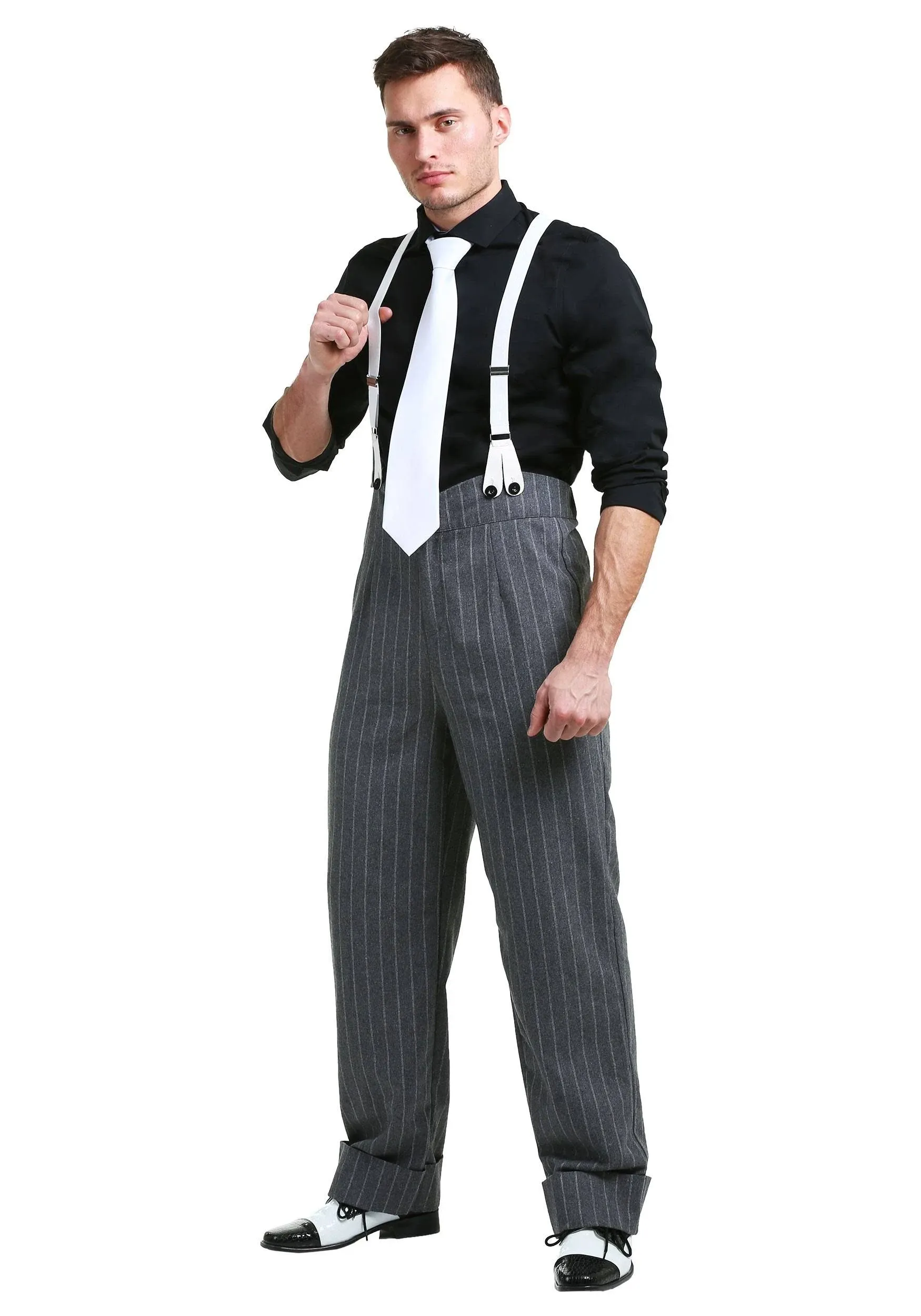 Men's Plus Size Mafia Underboss Costume, Pants, Suspenders, and Tie