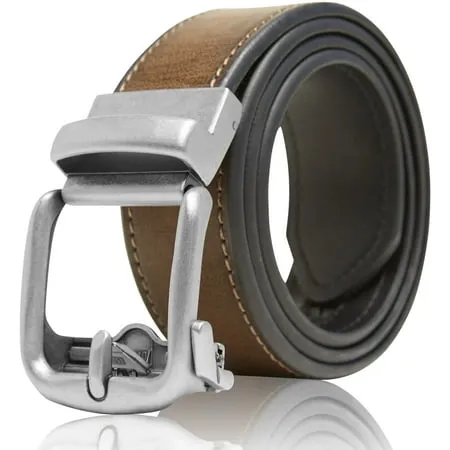 Bonded Leather Belts For Men - Ratchet Belts Casual & Dress Belt With Adjustable Automatic Buckle Thick