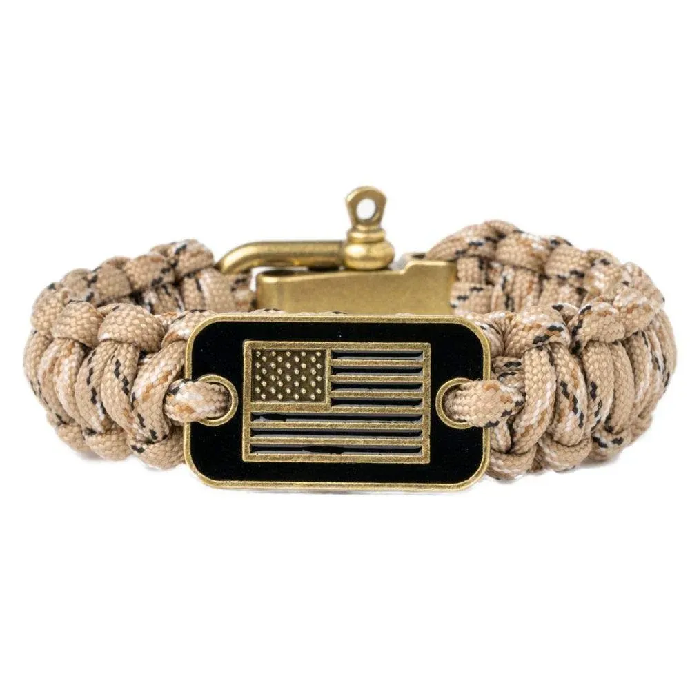 iHeartDogs Hero Company Camo Paracord Bracelet Tactical Survival Bracelet for Men with Bronze USA Flag Helps Pair Military Veterans Wit