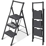 KINGRACK 3 Step Ladder, Step Ladder 3 Step Folding with Anti-Slip Wide Pedal and Handrails, Lightwight Household Ladder for Your Kitchen, Pantry, Closets, Office Use, Pass 900LBS Testing