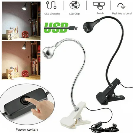 PANDAIN Reading Light USB Flexible LED Clip on Light Desk Table Book Reading Working Clamp Lamp 360 Rotation Goosneck Book Light for Bed Reading Light