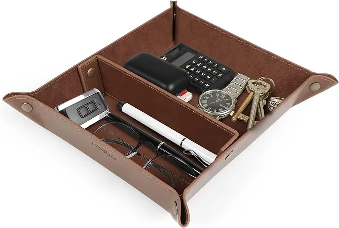 Londo Leather Tray Organizer - Practical Storage Box for Wallets, Watches, Keys, Coins, Cell Phones and Office Equipment