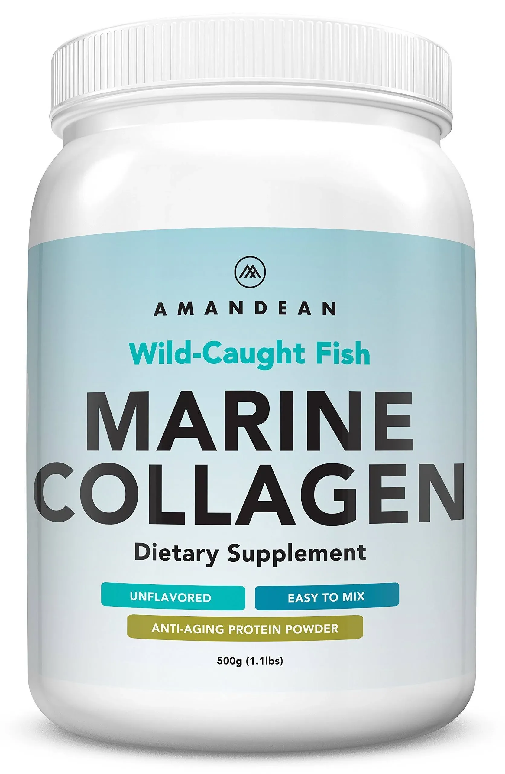 AMANDEAN Marine Collagen Peptides Powder. 500g Wild-Caught Hydrolyzed Fish Collagen Supplement for Women & Men. Type 1 & 3 Collagen Protein. Amino Acids for Skin, Hair, Nails & Graceful Aging.