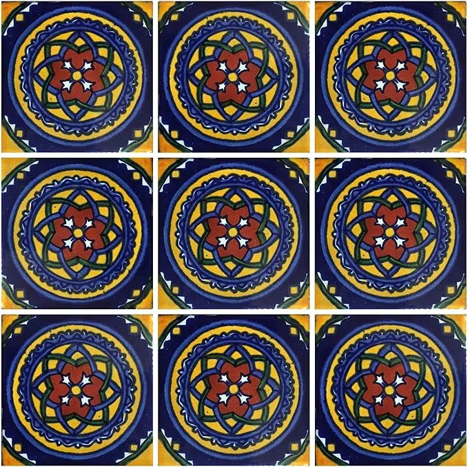 Ceramic Talavera Mexican Tile 4x4", 9 Pieces (NOT Stickers) A1 Export Quality! - EX48