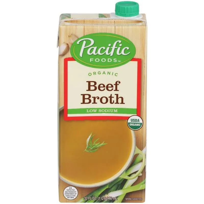 Pacific Foods Low Sodium Organic Beef Broth, 32 fl oz (Pack of 12)