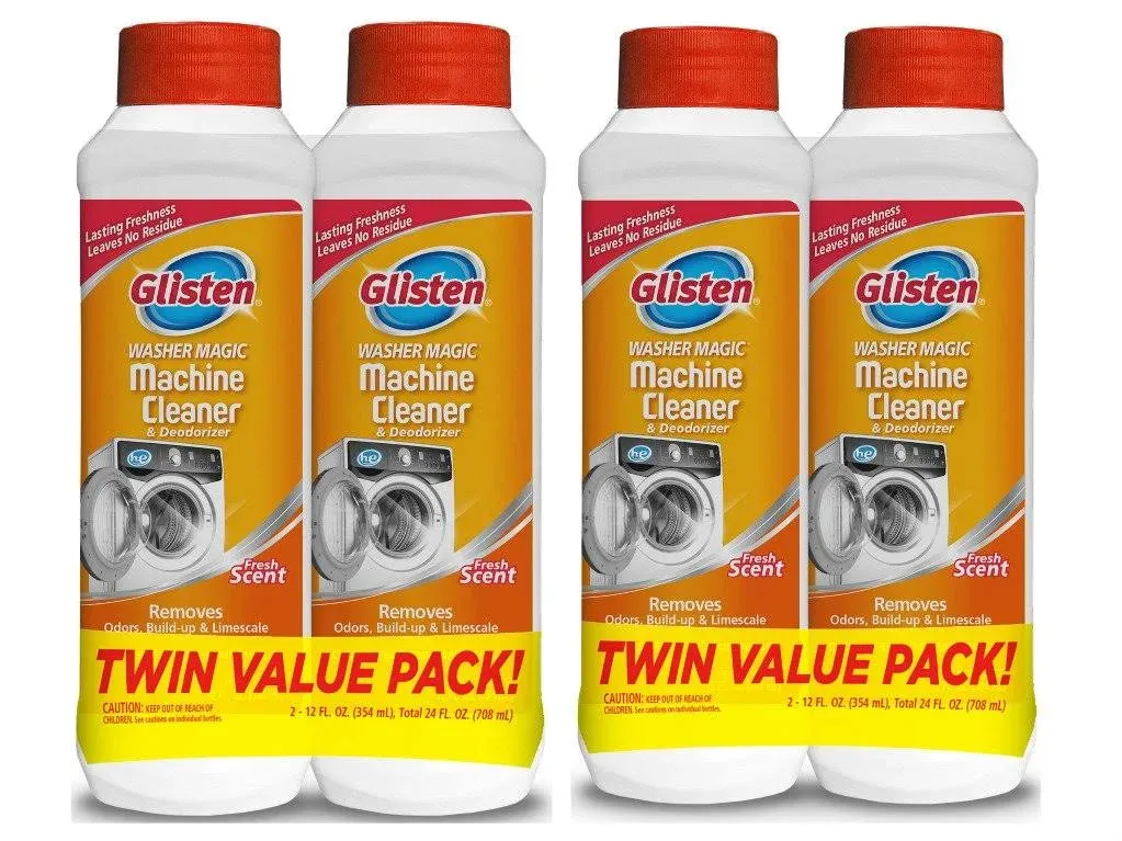 Glisten Washing Machine Cleaner, Helps Remove Odor, Buildup, and Limescale, Fresh Scent, 12 Ounce Bottle 4-Pack