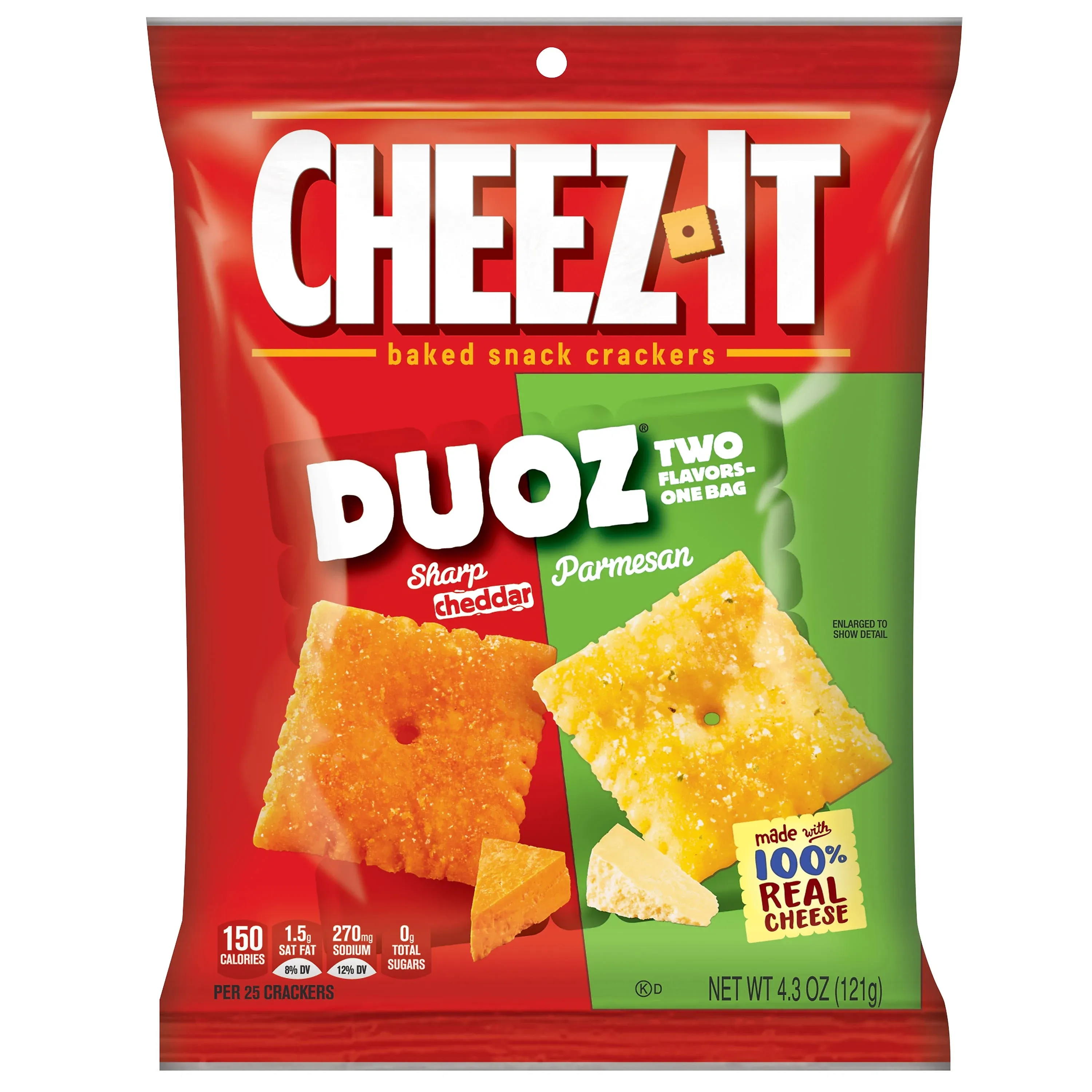 Cheez-It Duoz Crackers, Sharp Cheddar and Parmesan, 4.3 oz Bag, 6-Pack