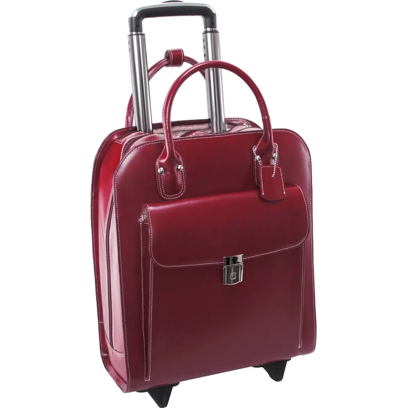 McKlein Uptown Leather Wheeled Laptop Briefcase - Red