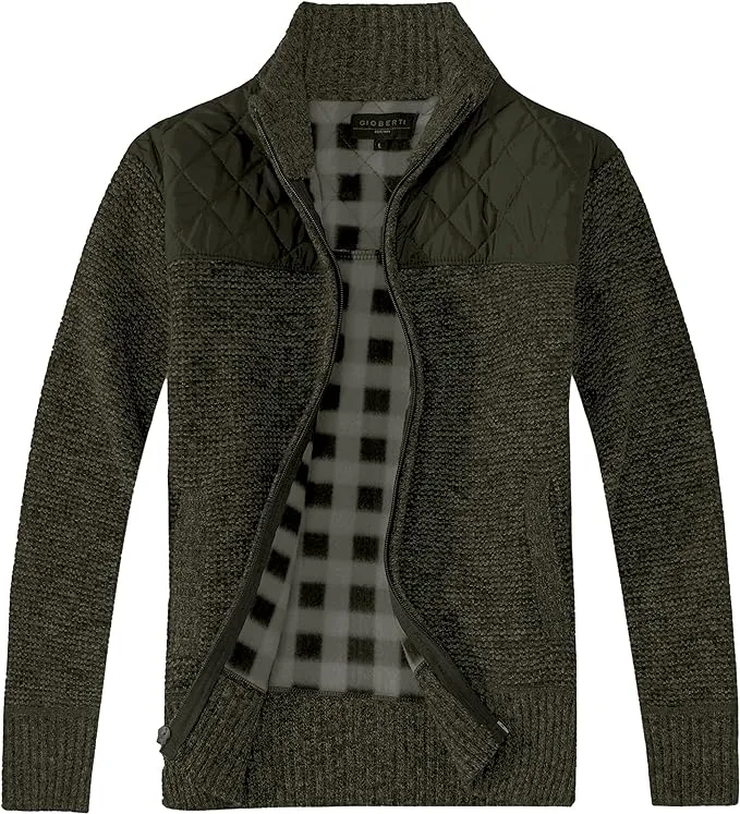 Gioberti Men's Knitted Regular Fit Full Zip Cardigan Sweater with Soft Brushed Flannel Lining