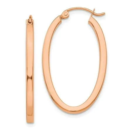 14k Rose Gold Polished Oval Tube Hoop Earrings - Measures 29x18.5mm Wide 2mm Thick