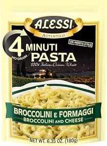 Alessi 4 Minute Pasta, One Dish Quick Meals, Stovetop or Microwave, Dinner or Side Ready in Minutes (Broccolini & Cheese, 6.35 Ounce (Pack of 6))