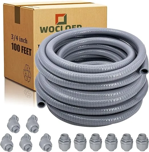 Wocloer 3/4 inch 100ft Liquid-Tight Conduit Kit, Flexible Non Metallic Electrical Conduit, with 6 Straight and 5 Angle Fittings Included. 3/4" Dia