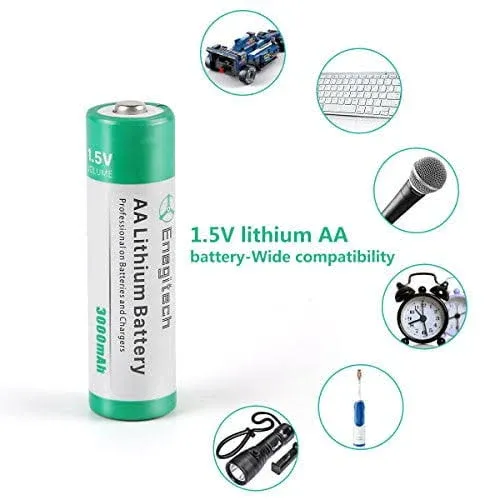 AA Lithium Battery Enegitech 3000mAh 1.5v Double A Long-lasing Li-Iron Battery Non-Rechargeable for Flashlight Solar