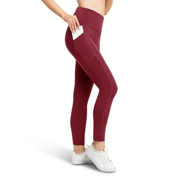 Womens High Waist Leggings with 3 Pockets | Tummy Control Yoga Workout Pants | 7/8 Length