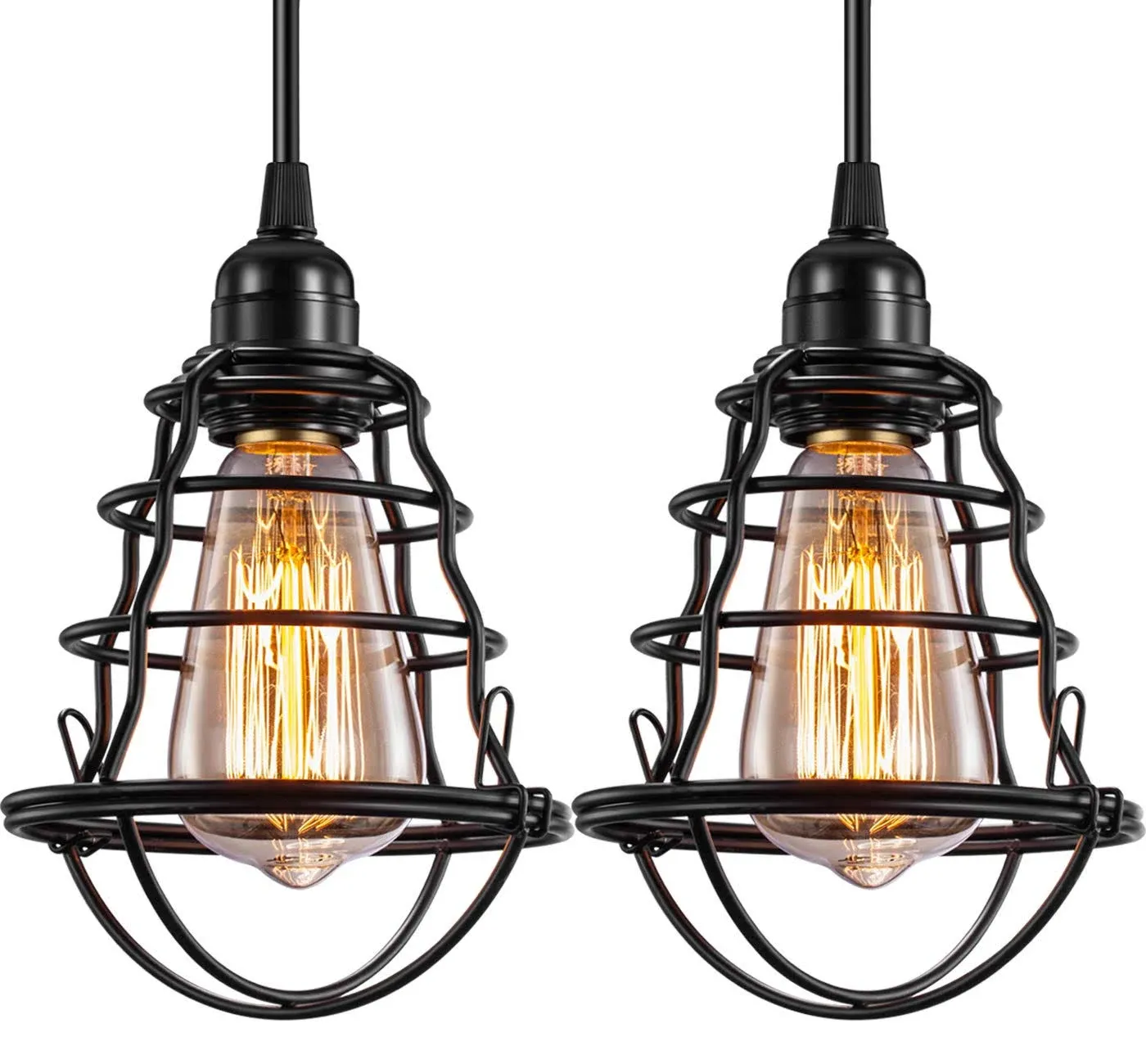 Industrial Pendant Light INNOCCY Edison Hanging Cage Pendant Lights E26 E27 Base Vintage Adjustable Pendant Lamp Fixture for Kitchen Home Lighting 2 Pack