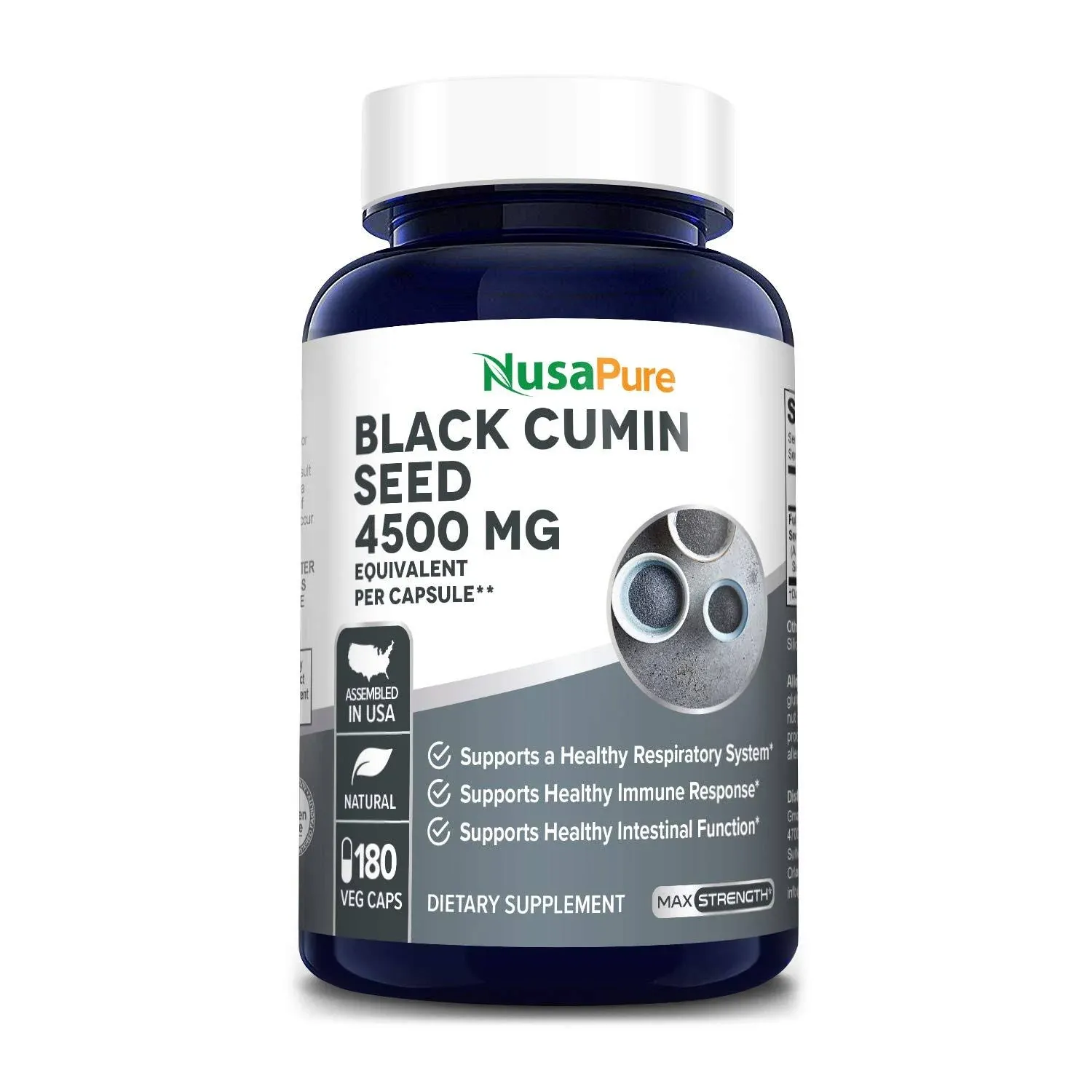 Full Spectrum Black Cumin Seed Extract 4500mg 180 Veggie Powder Caps (Extract Ratio 10:1, Non-GMO & Gluten Free) Non-Oily