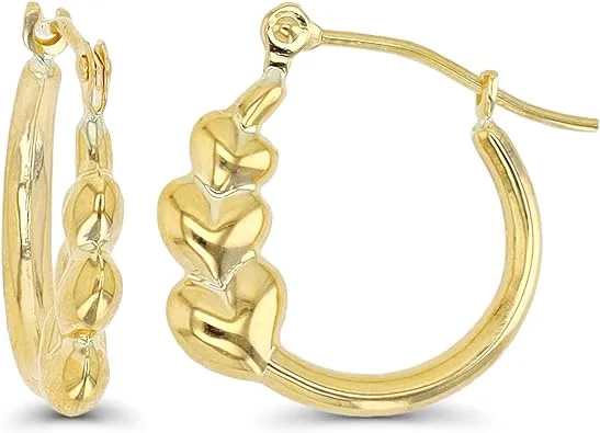 Ygi FE0132Y 14K Yellow Gold Triple Graduated Heart Hoop Earring