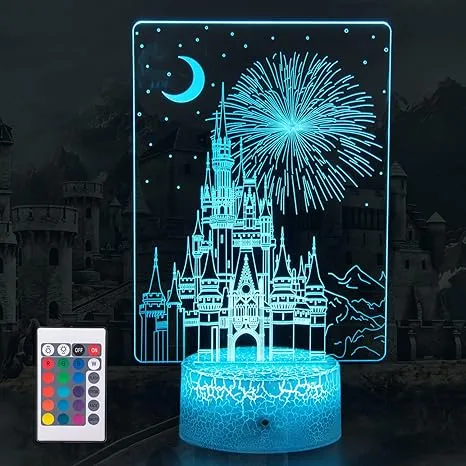 Creative 3D Illusion lamp Castle Night Light with Remote & Smart Touch 7 Colors + 16 Colors Changing Dimmable Castle Kids Night Light 2-12 Year Old Boy or Girl Christmas Brithday Gifts